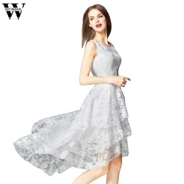 

womail summer maxi dress 2017 women o-neck sleeveless sweet ball gown white organza high low evening party long dress 19, White;black