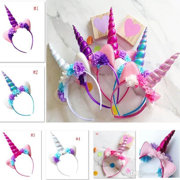 

halloween unicorn headband for kids children flower hairwear party cosplay costume hair accessories ear hair sticks dhl ship hh7-1547