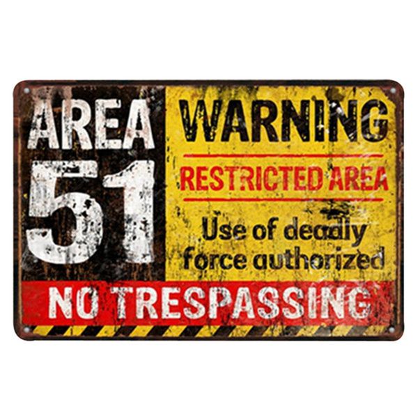 

area 51 no trespassing rustic warning sign metal wall plaques rustic rectangle tin home art decoration caution letter 20x30cm