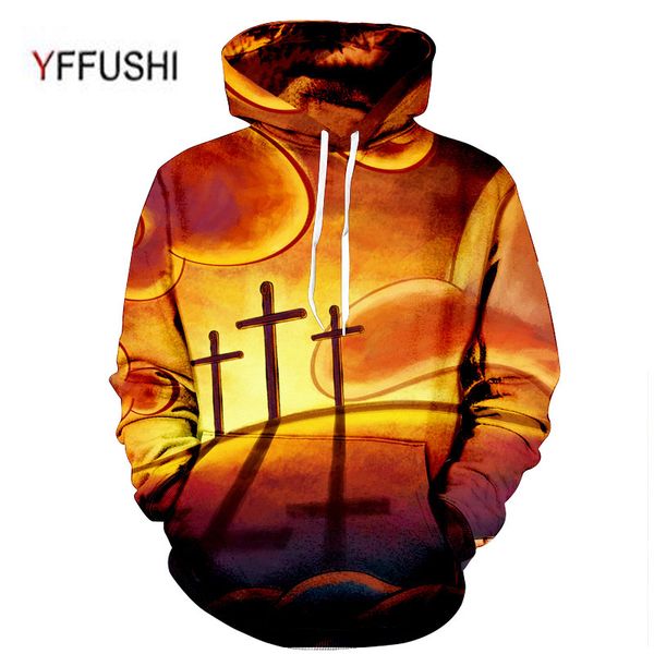 

yffushi 2018 male 3d hoodies cool print cross printing pullover young men easter festival sweatshirts plus size 5xl, Black