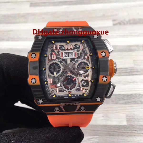 

european and american brand 11-03 latest men's watch japan automatic winding movement high strength glass carbon fiber material charm m, Slivery;brown