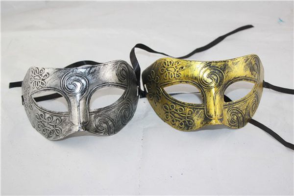 Erwachsene Männer Retro römische Gladiator Maskerade Masken Vintage Maske Karneval Maske Herren Halloween Kostüm Party Maske (Silber und Gold)