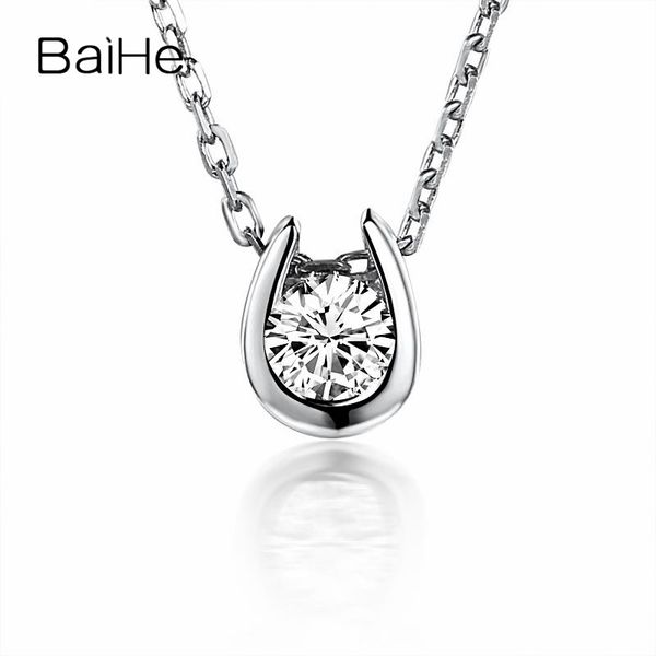 

baihe solid 14k yellow gold(au585) women elegant fine jewelry diamonds necklace gift pendant, Silver