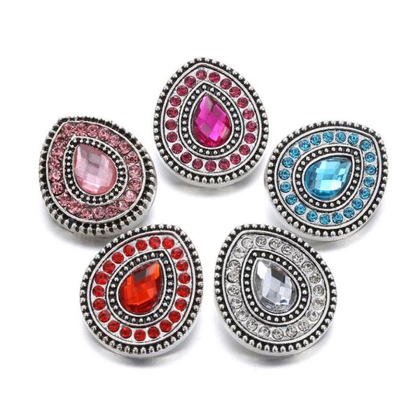 

10pcs new snaps jewelry full crystal water drop 18mm metal snap buttons fit snap bracelet bangles necklaces diy jewelry, Bronze;silver