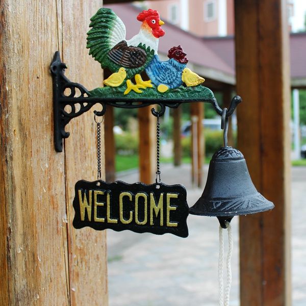 Gallo in ghisa Campana per cena all'aperto Decorazioni per il giardino di casa Fattoria Ranch Paese Pollo Famiglia Benvenuto Verniciato a mano in metallo Porta Portico Cabina Lodge Decor Campanello da parete