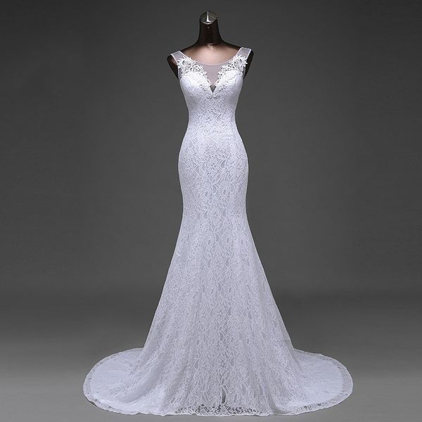 

elegant beautiful lace flowers mermaid wedding dresses vestidos de noiva robe de mariage bridal dress, White