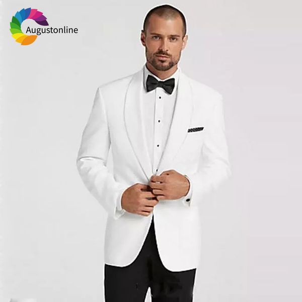 

white wedding men suits 2019 tuxedos groom wear 2 pieces (jacket+pants) shawl lapel bridegroom prom suits blazer costume homme, White;black