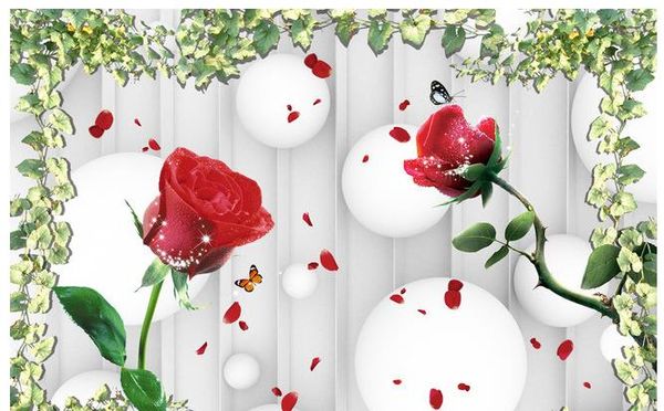 

p wallpaper 3d stereoscopic romantic rose and petal sphere 3d background wall living room restaurant ceiling wall paintin