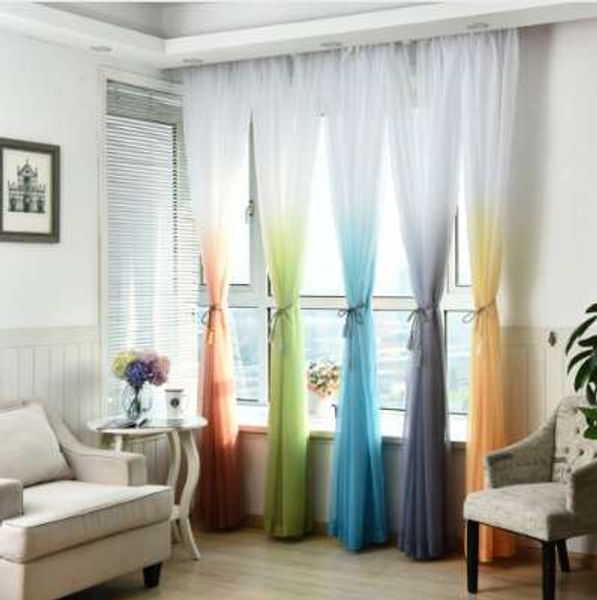 Tule Cortinas Gradiente Cor Decoração Decoração Janela Tratamentos American Sala de estar Divisor Sheer Voile Curtain Painel único