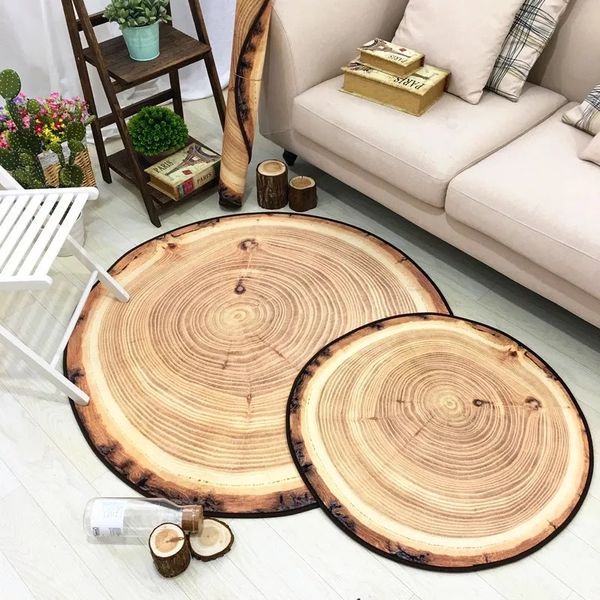 

Multisize Circular Abstract Wood Grain Tree Design Doormat Rug Washable Non-slip Foot Mat Kid/Child Room Bedside Carpets