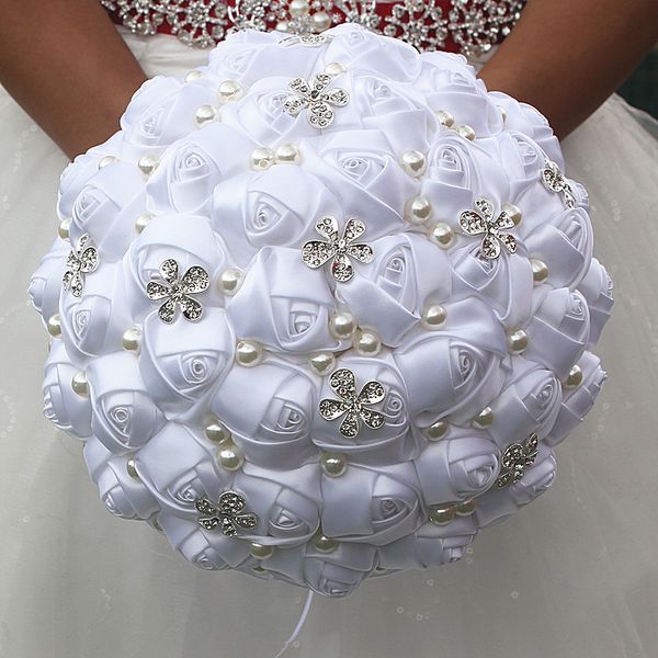 Acheter 21 Cm Blanc Soie Rose Bouquet De Mariage Simple Perle Diamant Mariée Bouquet Bouquet De Fleurs Artificielles Demoiselle Dhonneur Bouquet De