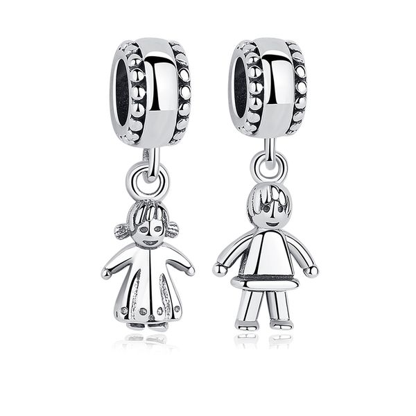 

BELAWANG Holiday Gifts 925 Sterling Silver Cute Girl And Boy Pendant Charm Fit Pandora Bracelet DIY Jewelry Making For Kids And Girls