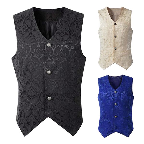 

men's medieval jacquard waistcoat steampunk slim fit dress vest, Black;white