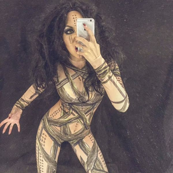 

nude 3d pattern jumpsuit nightclub bar wear halloween mummy jumpsuit costume prom birthday celebrate outfit dj ds, Black;white