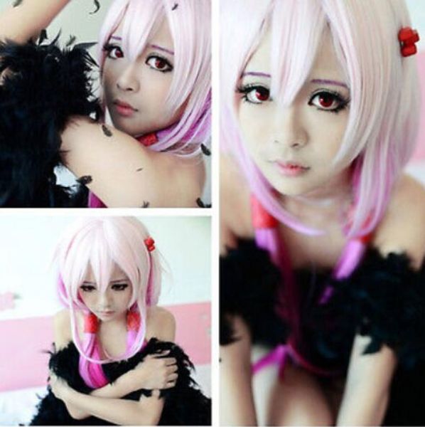 ÜCRETSIZ KARGO + + + YONG TATLı 70 cm Uzun Suçlu Taç-Yuzuriha Inori Pembe Cosplay Kostüm Peruk