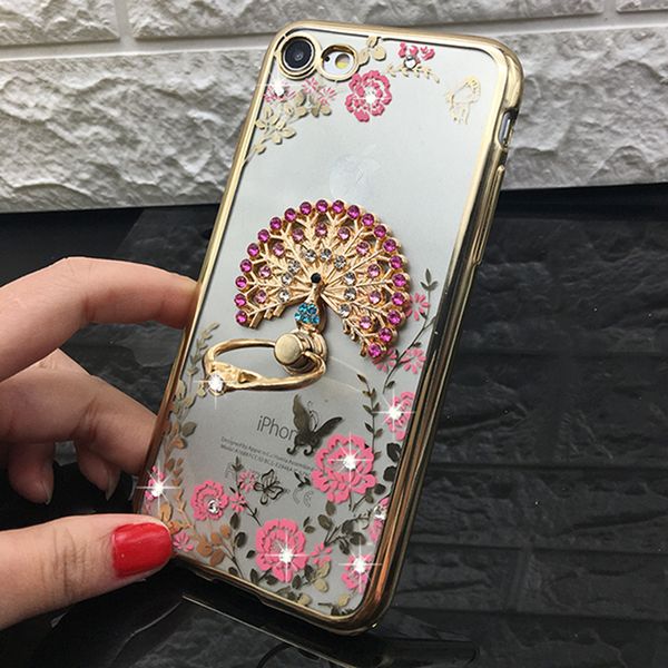 

fast shipping premium quality for samsung galaxy s9 plus case bling diamond luxury designer phone case finger ring peacock holder phone case
