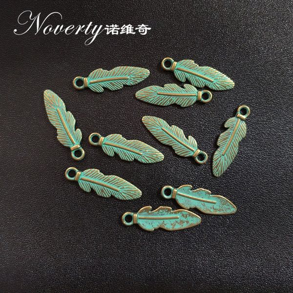 

new 50pcs/bag 25mm new retro patina plated zinc alloy green feather charms for diy jewelry accessories, Bronze;silver