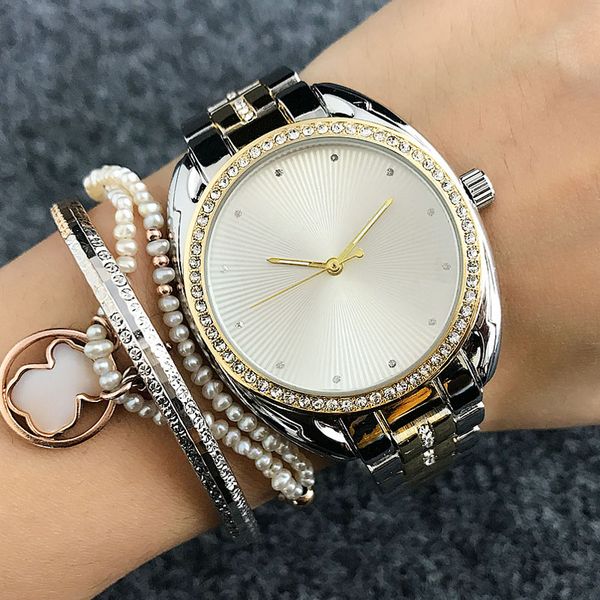 

fashion brand girl watch quartz crystal style dial metal women's wrist steel band beautiful m7096 rodrh, Slivery;brown