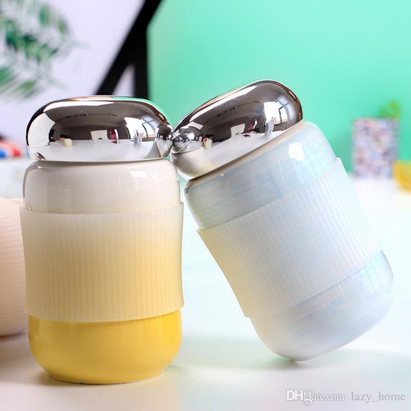 

ceramic cups mirror cover seal leakproof water cup gradually changing color milk coffee mugs with silicone case