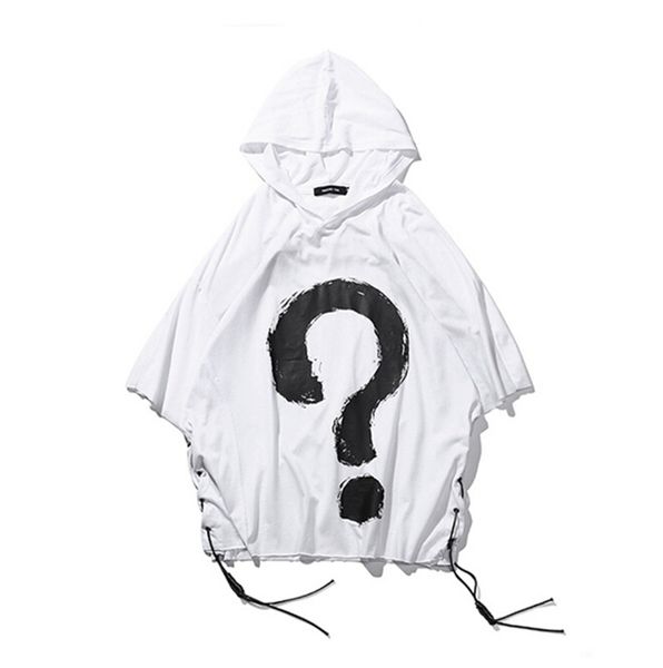 

hooded t-shirt with string short sleeve loose t-shirts for men women 3 colors hip hop fashion, White;black
