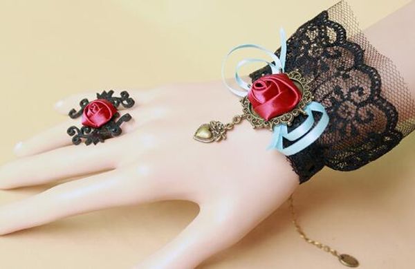 

new european and american fashion exquisite rose lace bracelet lady band ring set beaded wrist jewelry fashion classic delicate elegance, Golden;silver