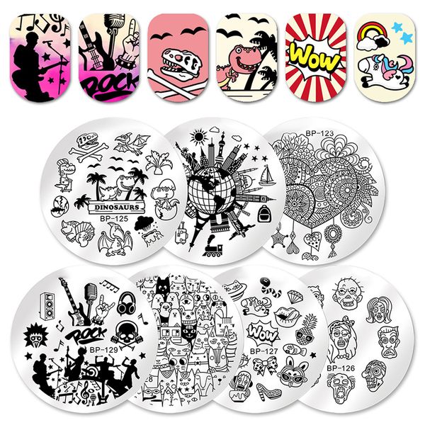 

born pretty round stamping plate 5.5cm globe scenic spot heart dream cat catcher makeup jewelry manicure nail art image plate, White