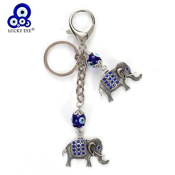 

lucky eye blue evil eye elephant keychain crystal elephant pendent key chain car key chain lobster buckle jewelry gifts ey4929, Silver