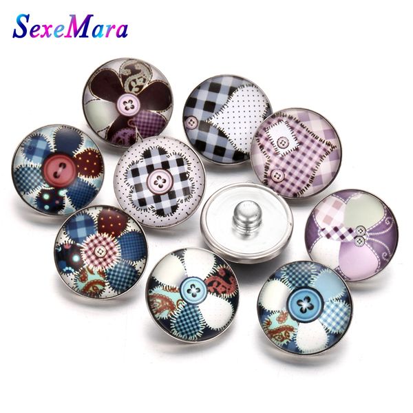 

10pcs/lot random mix styles flower wheel snap buttons 18mm print glass cabochon fit diy snap bracelets&bangles jewelry c193, Golden;silver