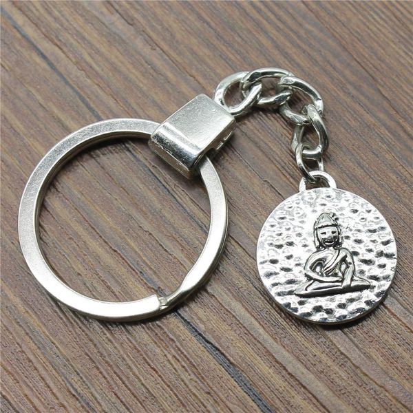 

6 pieces key chain женщины key rings пару брелок для ключей круглый двухсторонняя 22x20mm сидящий будда, Slivery;golden