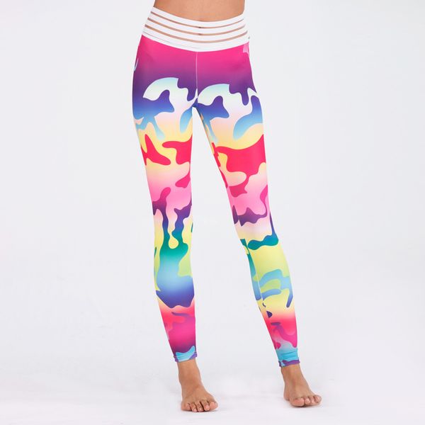 

color camouflage pants gym leggings women high waist running sportswear elastic sport leggings women yoga pants workout tights, White;red