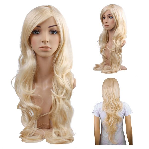 

blonde curly wig gorgeous women long curly wig with wig cap, Black;brown