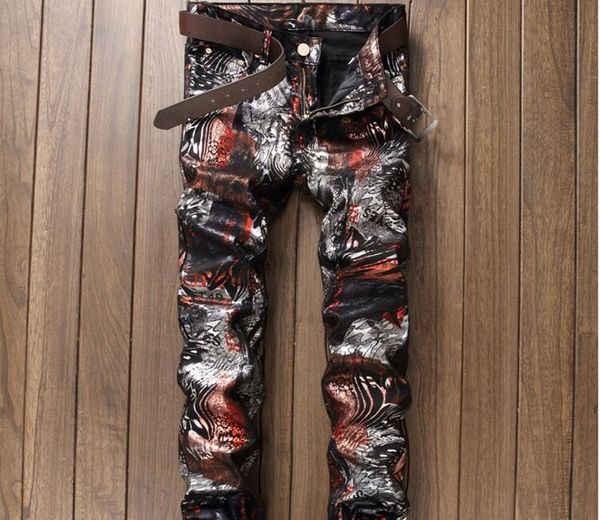 

euro-us style,men's fashion pants, biker,jeans,trousers casual ,slim fit,straight trousers,printing,nightclub,elasticity, Blue
