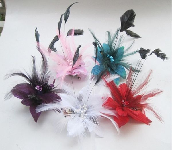 Accessori per capelli da sposa da sposa Corpetto di piume copricapo copricapo Fermagli per capelli spilla Fascinator Spilla con corpetto di fiori Spilla per capelli