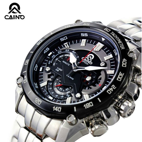 

caino men sports watches chronograph date 100m waterproof luxury brand clock full steel business fashion quartz wrist watch, Slivery;brown