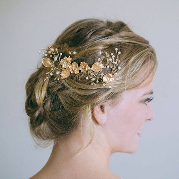 

pearl gold flower hair comb clips for crystal hairband wedding bride tiaras crown headband jewelry hair accessories, Golden;white