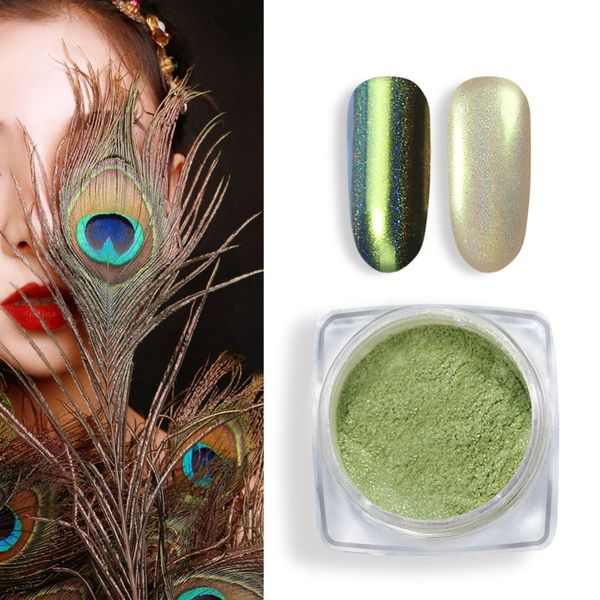 

coscelia 1 box nail glitter peacock holographic mirror powder laser dust nail art chrome pigment powder diy decorations, Silver;gold