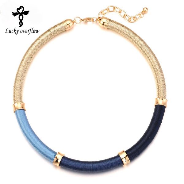 

new fashion handmade rope chain statement necklace women simple necklaces torques gold blue choker brand collar necklaces, Silver