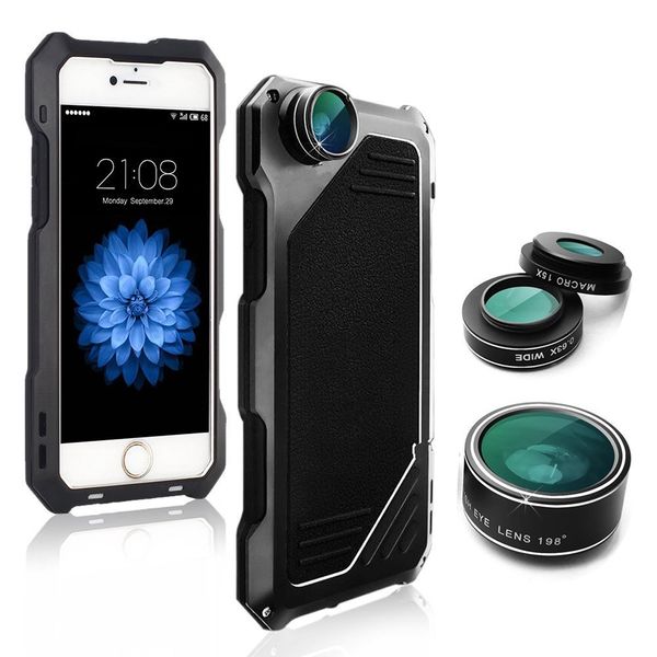 

cell phone case lens for iphone 6 plus / 6s plus protective back shell with 3 separate external camera lens wide-angle fisheye macro lens