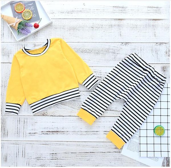 

baby striped rabbit ear sets two pieces boy girl spring and autumn long sleeve and pants suit kids clothes zht 116, White