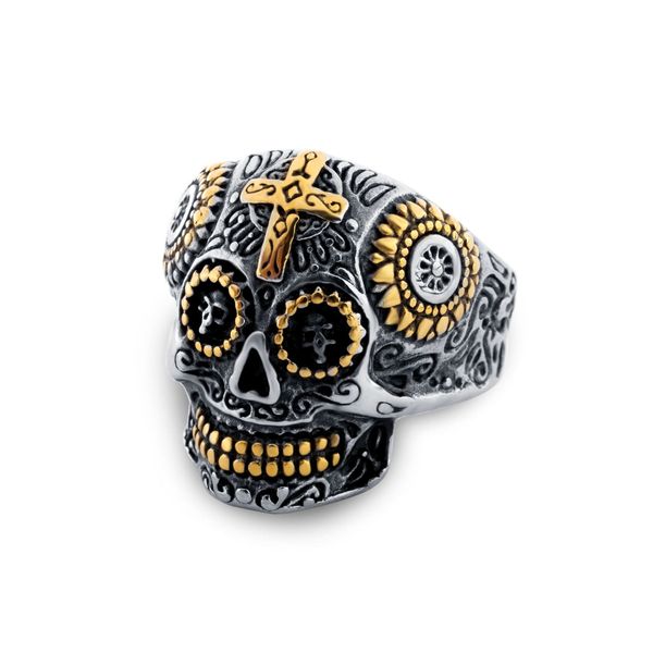 

stainless steel skeleton men retro jewelry punk biker motorcycle style cool gothic skull goth vintage skull ring, Silver