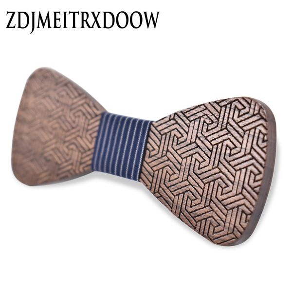 

2017 brand new wood bow print chinese style window flower suit banquet, wooden bow tie business wooden tie package gift box, Black;blue