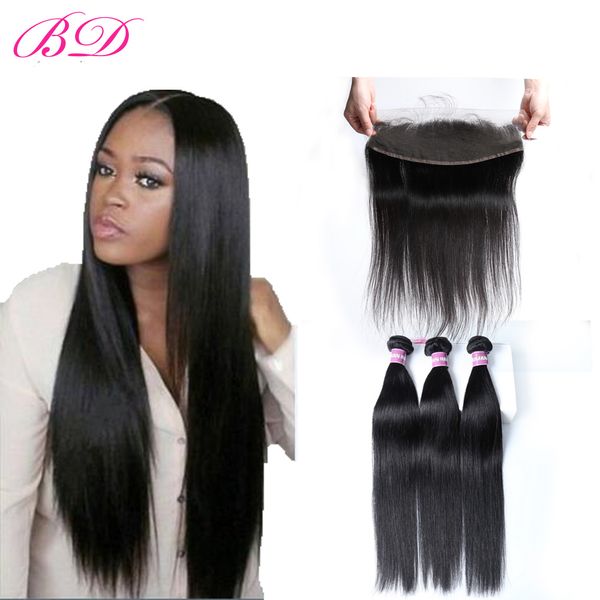 

Bd brazilian traight virgin hair 100 malay ian indian peruvian 3 bundle with frontal clo ure dyeable full cuticle ear to ear