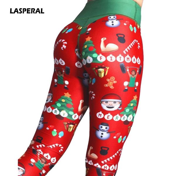 

lasperal 2018 christmas printing leggings put hip elastic high waist legging breathable merry christmas pants fitness yoga pants, White;red