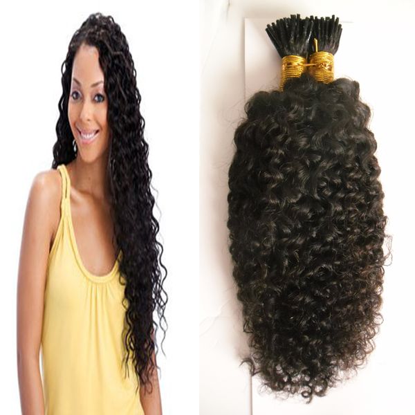 Afro Kinky Curly Hair Natural Color I Tip Hair Extensions Kinky