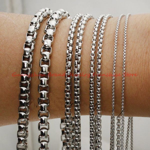 

whole salefashion 1mm/2mm/3mm/4mm/5mm/7mm 316l stainless steel silver box rolo aberdeen chain necklace men women jewelry 16"-40" whoelsale