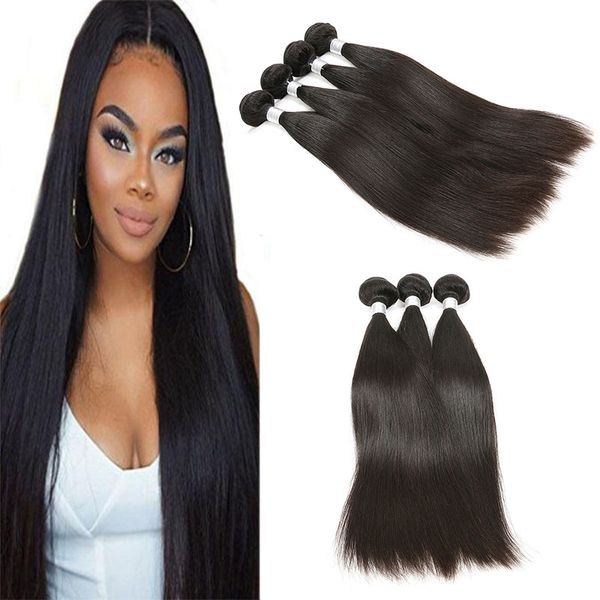 

9a mink brazilian straight bundles unprocessed brazilian peruvian malaysian human hair weave 3pcs/4pcs bundles silky straight natural color, Black