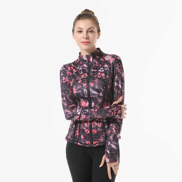 

2018 women print zipper sport jacket fitness yoga jacket running coat sport gym clothing long sleeve sports sweatershirt, Black;red
