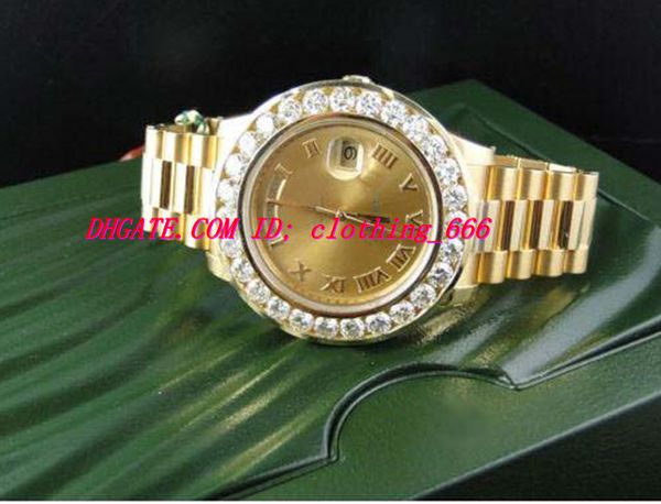 

luxury wristwatch amazing mens ii 18k 41mm yellow gold bigger diamond watch automatic men's watches quality, Slivery;brown
