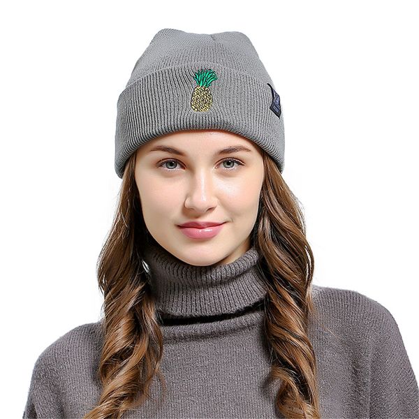 

2018 autumn spring fashion sretchy soft pineapple embroidered men women baggy wool knit ski beanie hat comfortable stretch #