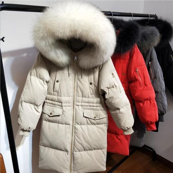 

factory outlet fashion brand 90% white duck down parkas 2018 winter big natural fur thicker long warm hooded down coat wq499, Black